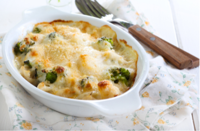 Gratin de chou-fleur, brocolis et patate douce