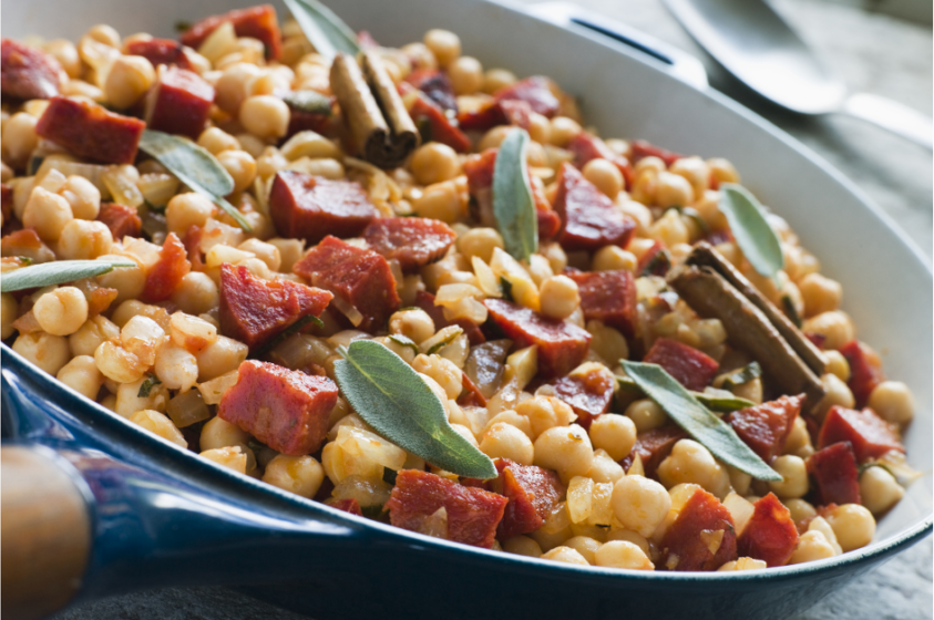 Mijotée de pois chiche au chorizo et tomates séchées