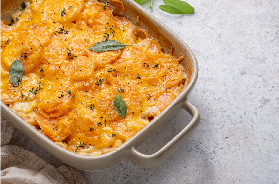 Gratin de patates douces au chèvre et noisettes