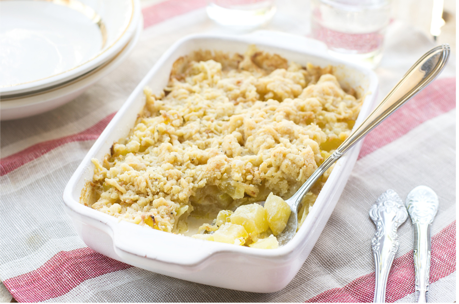 Crumble salé aux courgettes et lardons