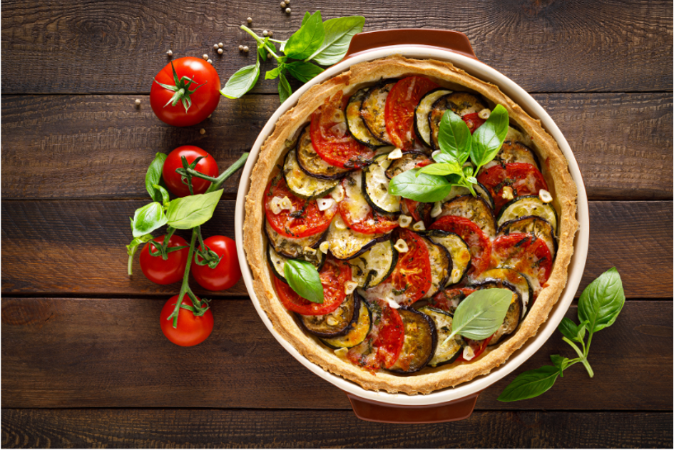 Tarte tomate, aubergine & mozzarella